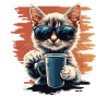 Cool cat with sunglasses & coffee