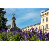 City statue in lavender garden