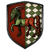 Armoiries : rouge, chimère verte