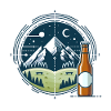 Nocturnal mountain scenery with beer bottle