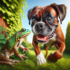 Cute Boxer Dog & Frog