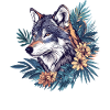 Wild wolf with flowers