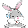 Laughing bunny in headphones