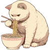 Katze isst Ramen Nudeln