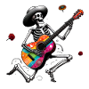 Skeleton playing guitar.