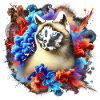 Bunte Siam Katze mit Farbspritzern