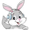 Smiling satisfied bunny in headphones