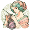 Knitting Woman Art Nouveau Gift