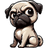 Cute cartoon pug skeptical look