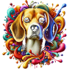 Süßer Beagle mit bunten Farbklecksen