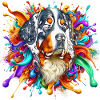 Berner Sennenhund mit bunten Farbklecksen