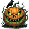 Demonic pumpkin with crow