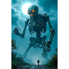 Gashadokuro Giant glowing-eyed skeleton wandering