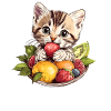 Cat with fruit bowl