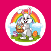 Funny Easter bunny with colorful eggs Easter eggs