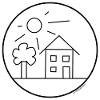 Haus, Baum, Sonne