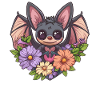 Fledermaus mit Herz und Blumen