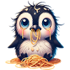 Söpö pingviini spagetti sarjakuva kömpelö