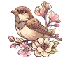 Sparrow on flower branch