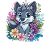 Flower Wolf Cartoon Style
