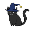 Schwarze Katze mit Hexenhut