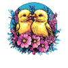 Two chicks in flowers