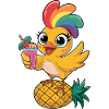 Süßes tropisches Huhn mit Regenbogenfedern
