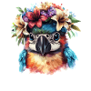 Parrot with flower wreath