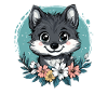 Cute wolf with flowers
