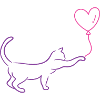 Cat touches heart balloon.