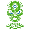 Three-eyed alien in neon look