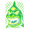 Three-eyed neon shark with fangs