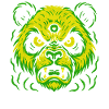Dreiaugiger Neon-Panda mit Killerblick