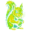 Wütendes Neon-Eichhörnchen mit Nuss