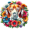 Süßer Beagle in bunten Blumen