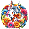 Dobermann in bunten Blumen