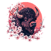 Bison with cherry blossoms