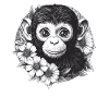 Schwarz-Weiß Affe mit Blumen