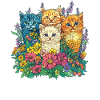 Bunte Katzen im Blumenmeer
