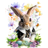 Elegant Easter bunny in flower field