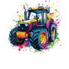 Bunter Traktor mit Farbklecksen