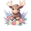 Cute moose with flowers