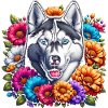 Husky and Floral Pattern