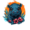 Baby Hippopotamus with Hibiscus