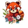Red Panda with Flowers