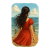 Black-haired girl by the sea