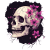 Weathered skull with purple flowers