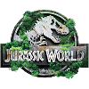 Logo di Jurassic World con T-Rex e alberi