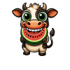 Cow bull with watermelon summer fruit
