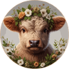 Highlander-Kalb mit Blumen